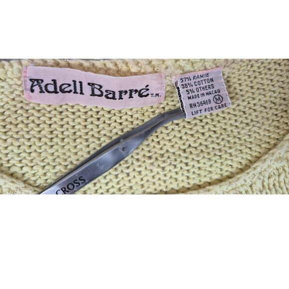 Vtg 80s 90s Adele Barre Ramie Blend Yellow Intarsia Sweater Abstract Metallic  M - Picture 5 of 5